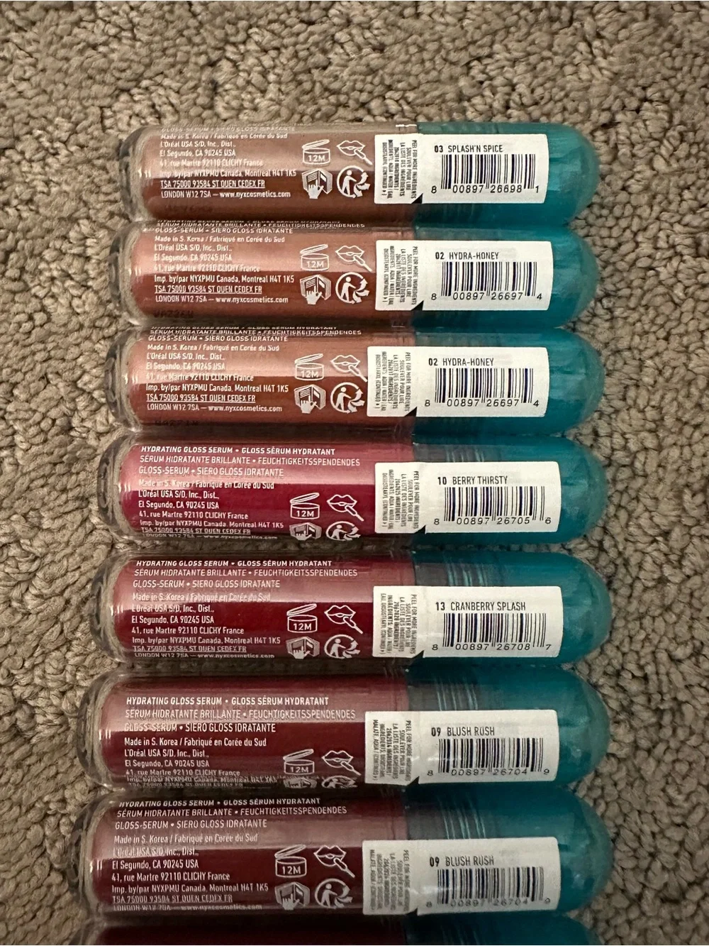 BRAND NEW NYX Lip I.V. Hydrating Gloss Serum Stain 10-Piece Lot